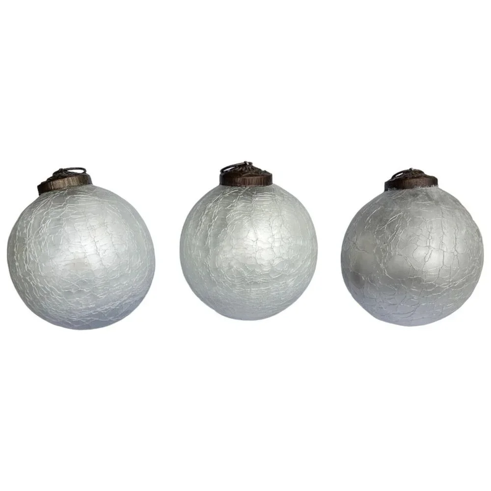 3‎ Vintage Kugel Style White Crackle Glass Christmas Tree Ornaments 3 Inch Retro